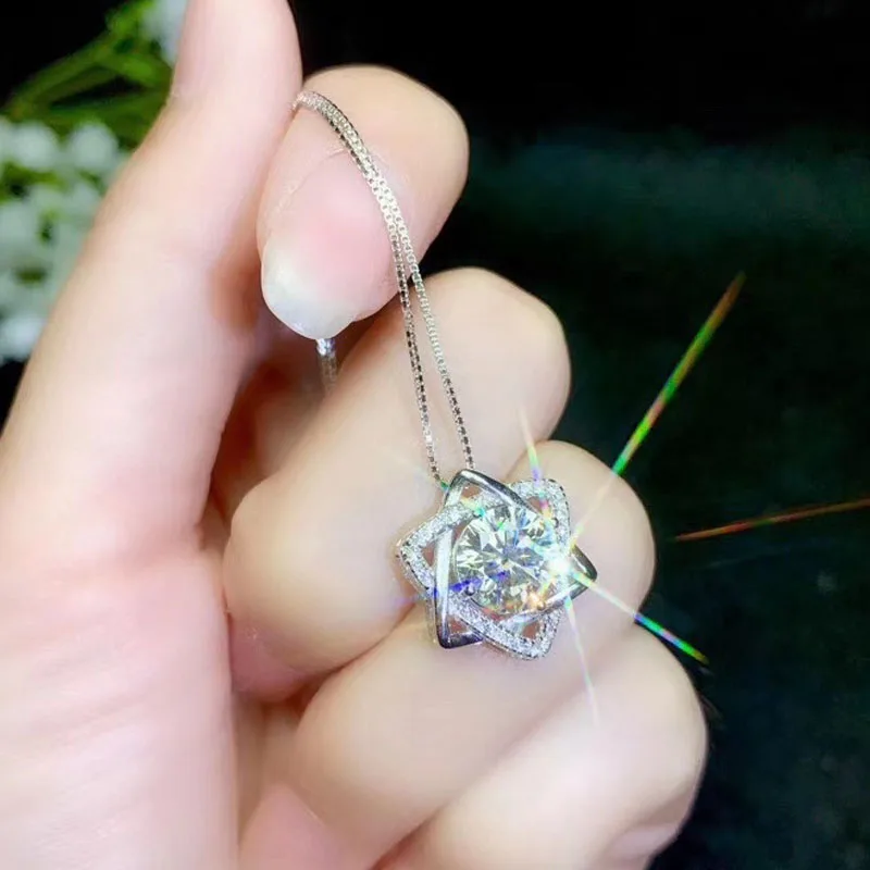 Женский круглый кулон из серебра 925 пробы с муассанитом карат|Ожерелья| |