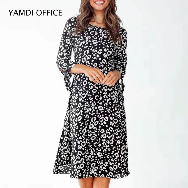 YAMDI миди-платье осень-зима с цветочным принтом в винтажном стиле бантом и длинным