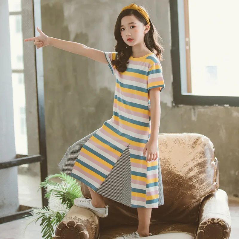 

Girls Dress Summer 2019 Korean-style New Style Big Boy Mother & Daughter Parent-child Matching Outfit Mid-length Stripes Casual