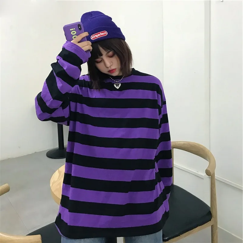 

2020 spring and autumn women's hoodie Harajuku students simple and versatile casual fashion striped long sleeve O-neck loose