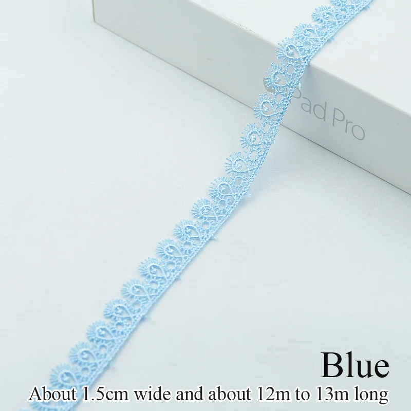 blue 12-13 м кружевная ткань высокого качества ширина 1,5 см кружева аксессуары цветная лента отделка для шитья одежды воротник и манжеты - Цвет: blue