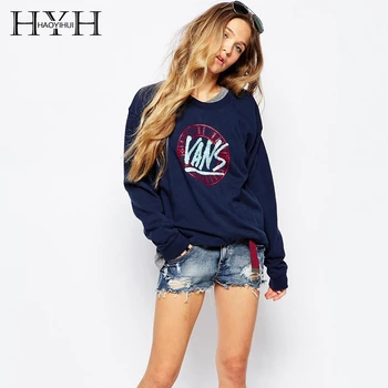 

HYH HAOYIHUI New Fashion Ladies Streetwear O-Neck Autumn Simple Letter Women Female Pullover Tops Casual Long Sleeve Sweatshirt