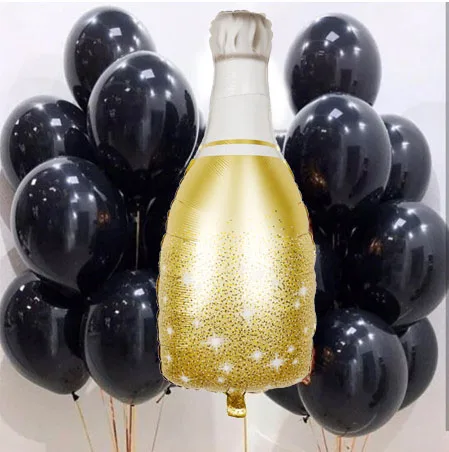 MIX 12PCS 12 шт./лот wiskey бутылка шампанского Фольга Воздушный шар и черный белый металл золотой латексный шар День Рождения Вечеринка Свадебный декор воздушный шарик - Цвет: MIX 12PCS