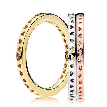 

Women's Fashion Stacked Couple Ring Female Rose Gold Emblem Logo Cute Heart Shape Hollow out Ring Europe and America Rings