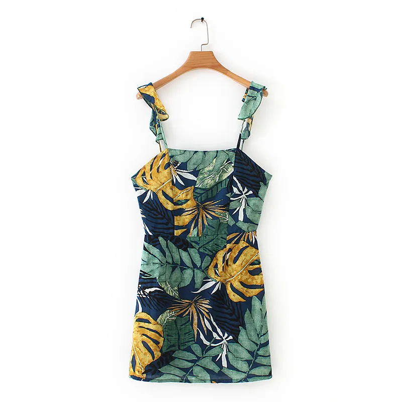 

2019 Spring Europe And America WOMEN'S Dress New Style after Backless Printing Slip Dress 8792