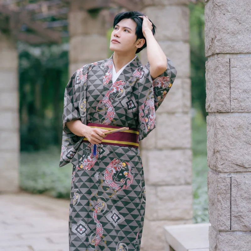 Men Thin Japanese Kimono Coat Loose Yukata Outwear Long Bathrobe