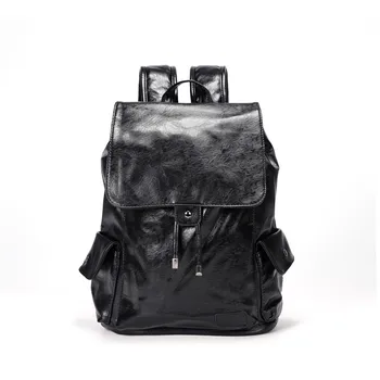 

Top quality black color pu leather men backpack outdoor Large Capacity Vintage School Bag for male 0823-17