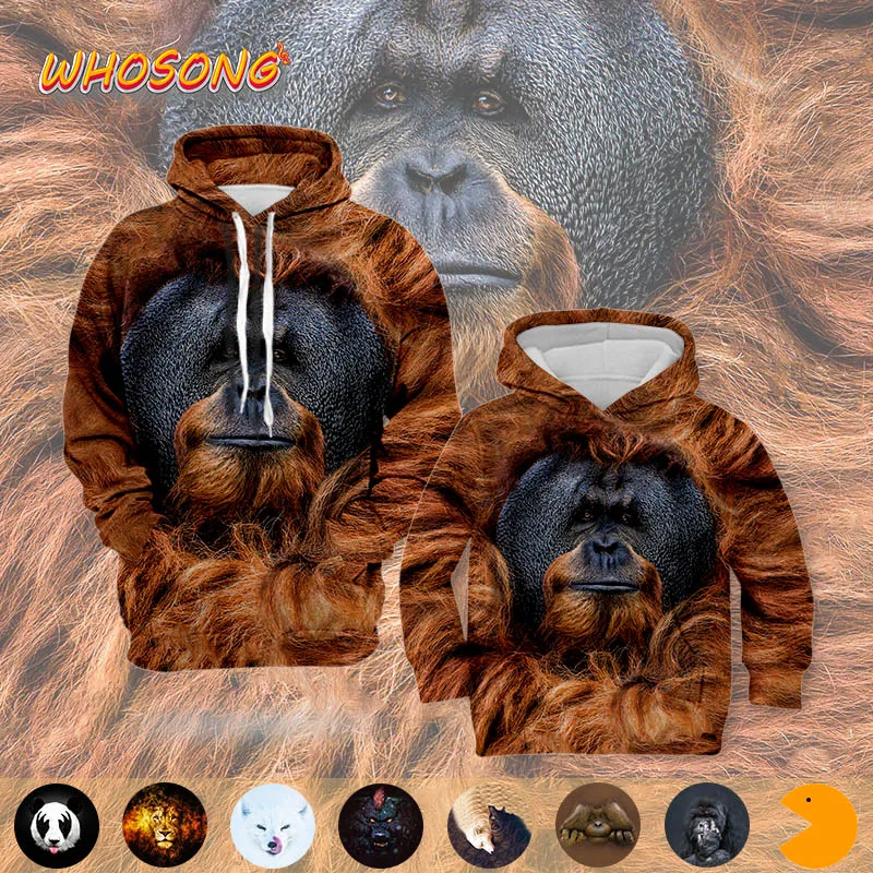 

Orangutan Monkey Wolf tiger lion WHOSONG 3D print Hoodies lifelike animals funny clothes boys men long sleeve off white hoodie
