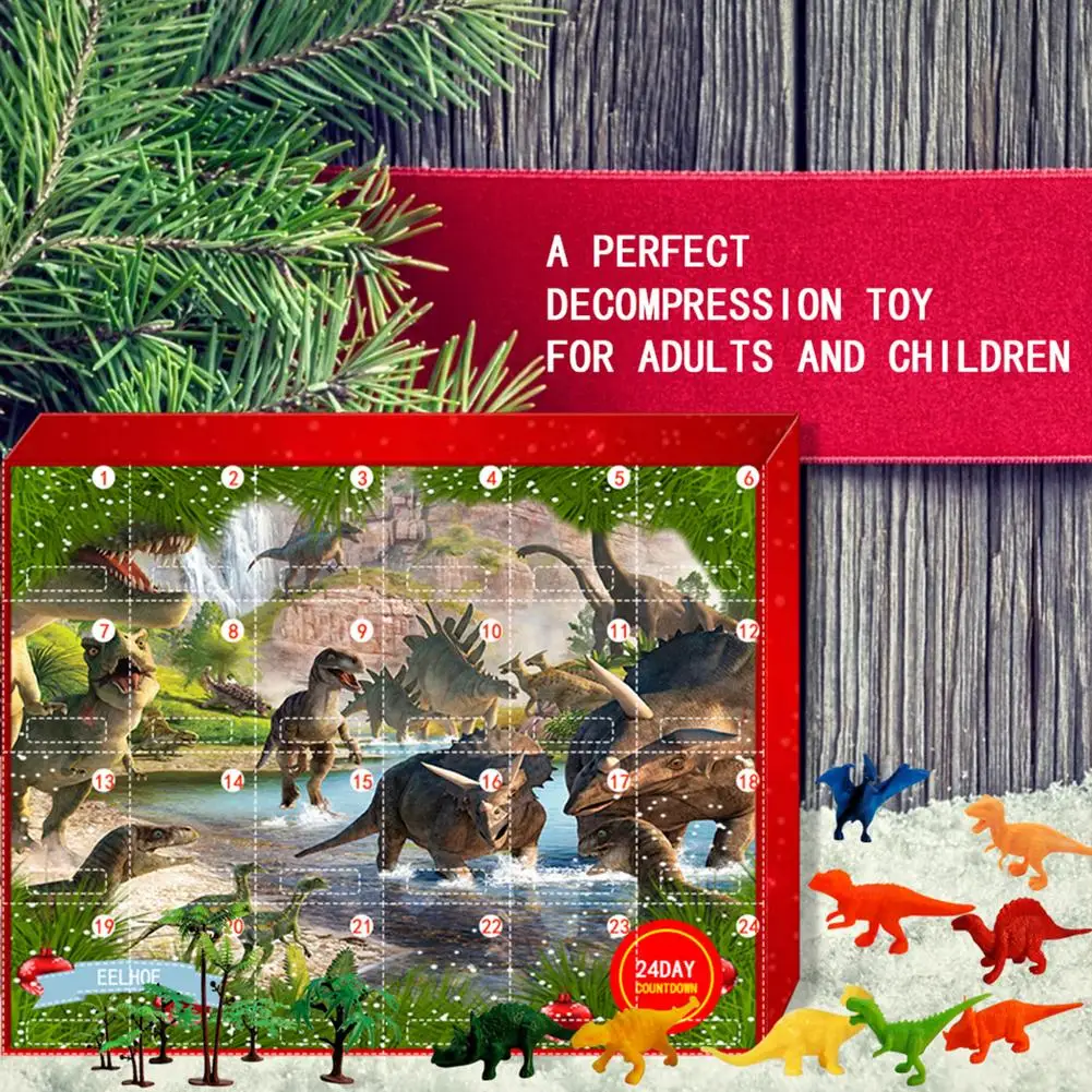 Christmas Advent Countdown Calendar 24PCS Squeeze Animal Dinosaur Pendant Toy Creative Calendar