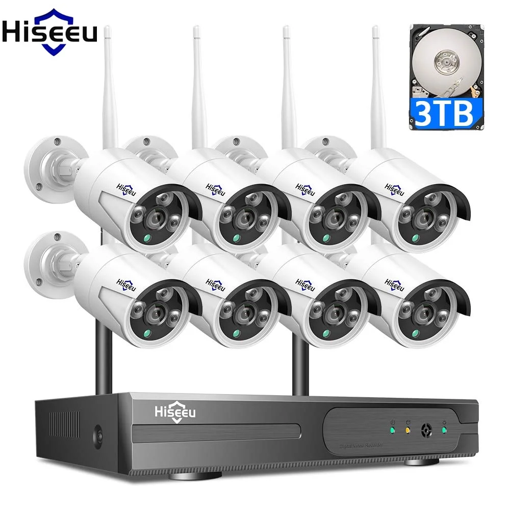 2MP 1080P CCTV система 8ch HD Беспроводной NVR комплект 3 ТБ HDD Открытый ИК Ночное Видение IP Wifi камера система безопасности наблюдения Hiseeu 2MP 1080P CCTV система 8ch HD Беспроводной NVR комплект 3 ТБ HDD Открытый ИК Ночное Видение IP Wifi камера система безопасности наблюдения Hiseeu