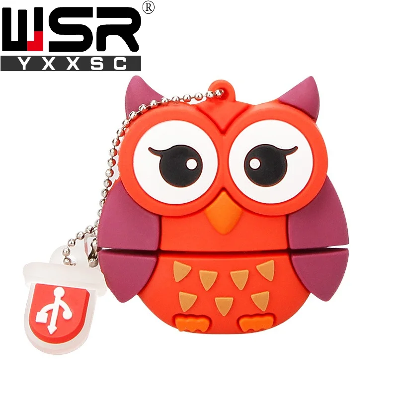 Owl Флеш-накопитель USB 2,0 с мультипликационным принтом, 32 ГБ, 64 ГБ, 128 ГБ, Фокс, пингвин, пчела, Сова, карта памяти, 4 ГБ, 8 ГБ, 16 ГБ, высокая скорость, водонепроницаемый, лучший компьютерный подарок - Цвет: Owl