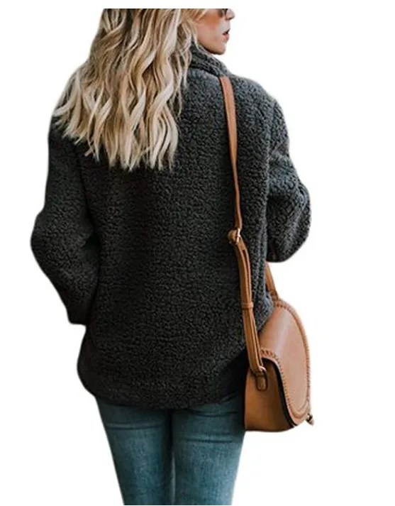 Autumn And Winter New Style AliExpress Hot Selling WOMEN'S Dress Plush Button Fold-down Collar Pocket Coat Tops
