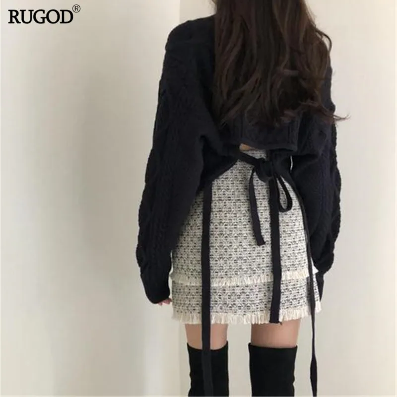 RUGOD элегантная юбка с кисточками Женская Корейская с высокой талией Зима Весна вязаная юбка мини юбка Повседневная Женская saia jupe размера плюс