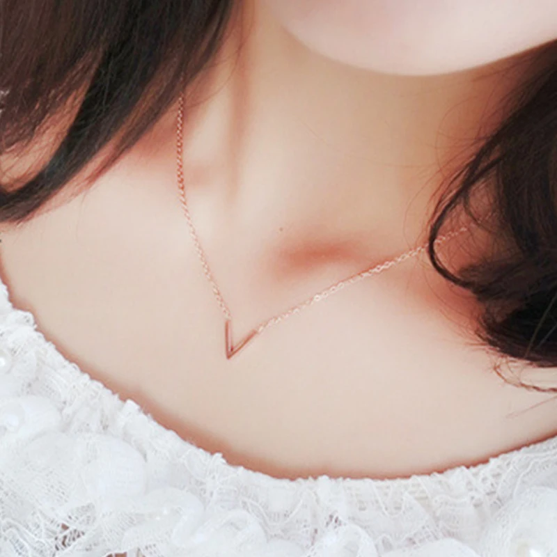 Женская цепочка из нержавеющей стали с V образным вырезом|Ожерелья подвеской| |