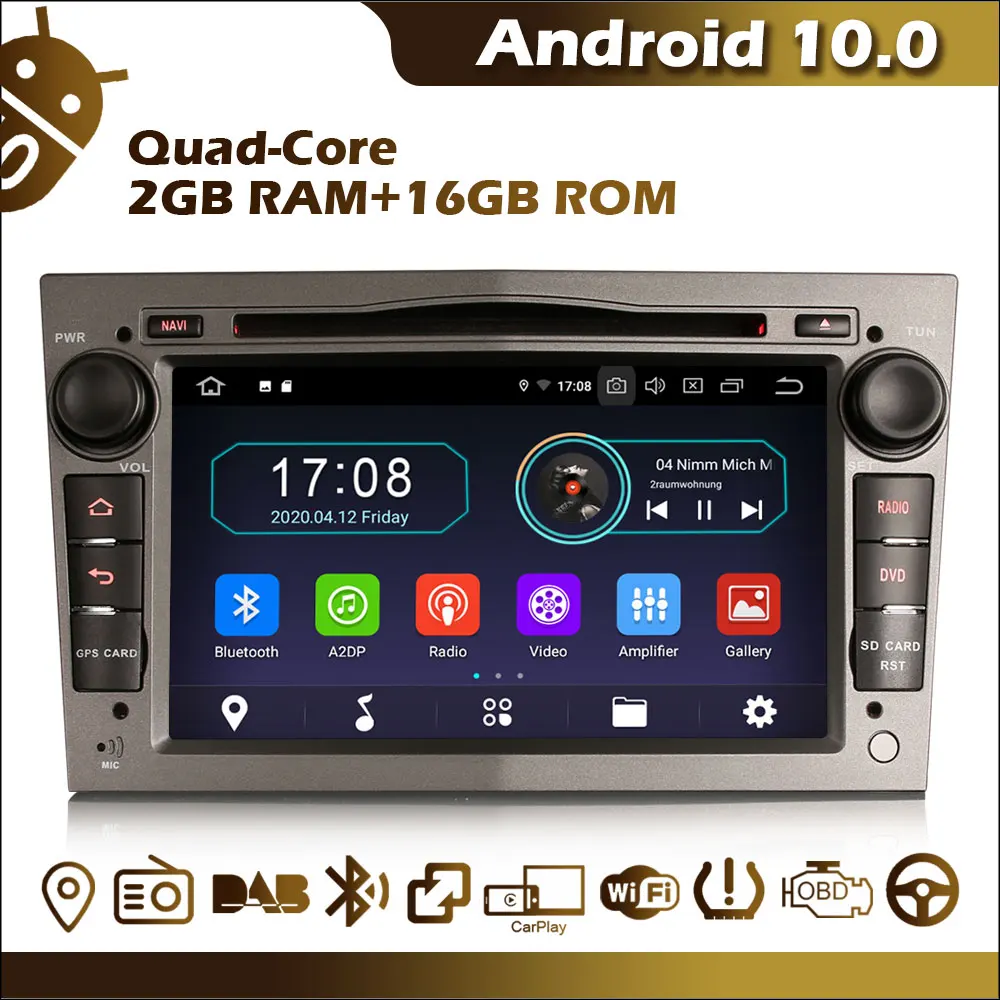Erisin ES5960DE Авторадио 7 &quotAndroid 10 0 автомобильный DVD DAB + CarPlay RDS WiFi 4G Bluetooth OBD2 DVR для Opel Astra
