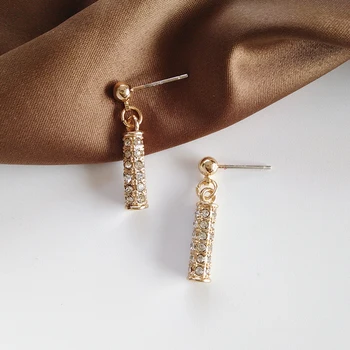 

S925 needle Jewelry Earrings Geometric Cylinder High Quality Clear Crystal Bling Bling Drop Earrings For Female Jewelry Gifts