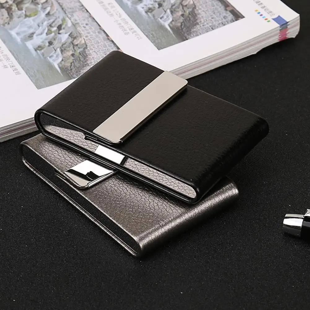 

Men Metal Leather Card Case Holder For Business ID Card Storage
