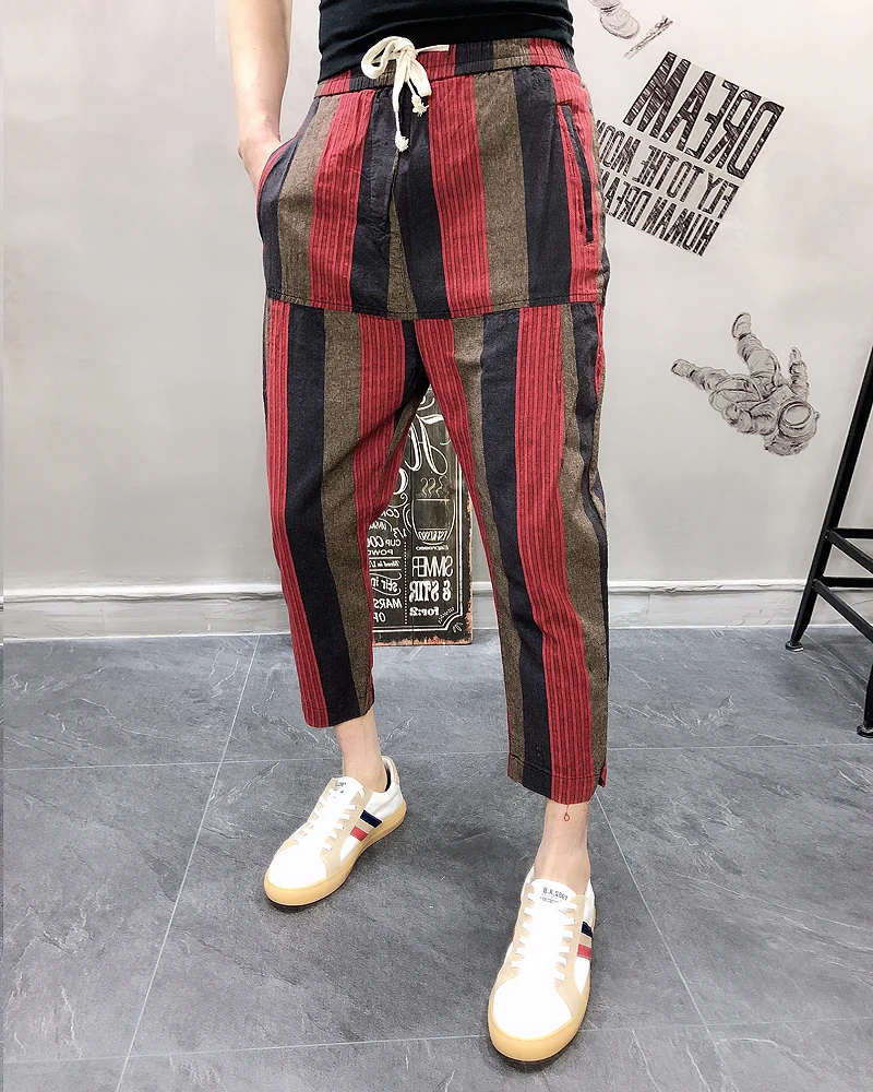 Zomer Dunne Streep Сращивание Haren Broek Mannelijke уличная Broek хип-хоп повседневные Broek джоггеры Broek Heren Antalon Homme