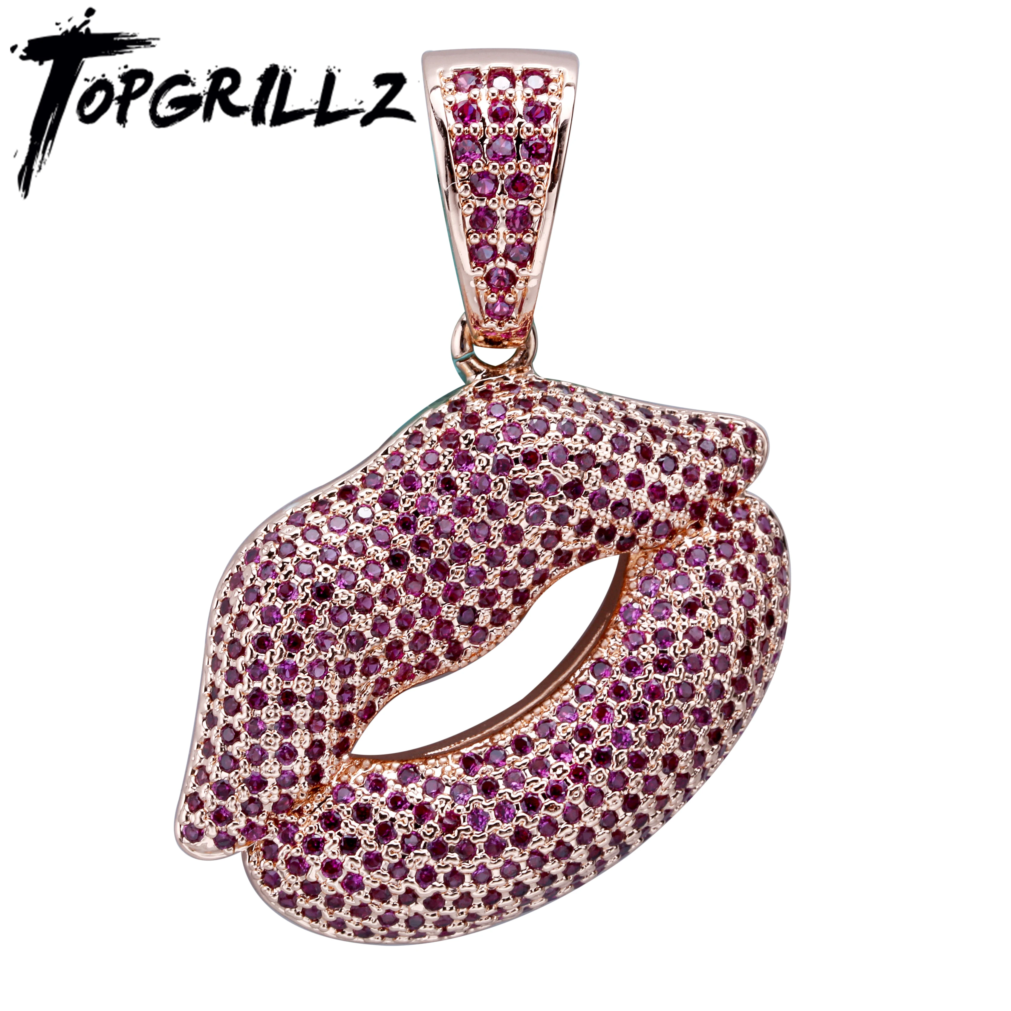 TOPGRILLZ Iced Out красная подвеска в форме губ Ожерелье для мужчин и женщин Шарм хип-хоп