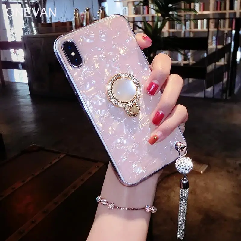 Luxurious female girl style para iPhone 7 8 6 Plus 11 Por Max soporte de perlas lujo X XR Xs borla cubierta |