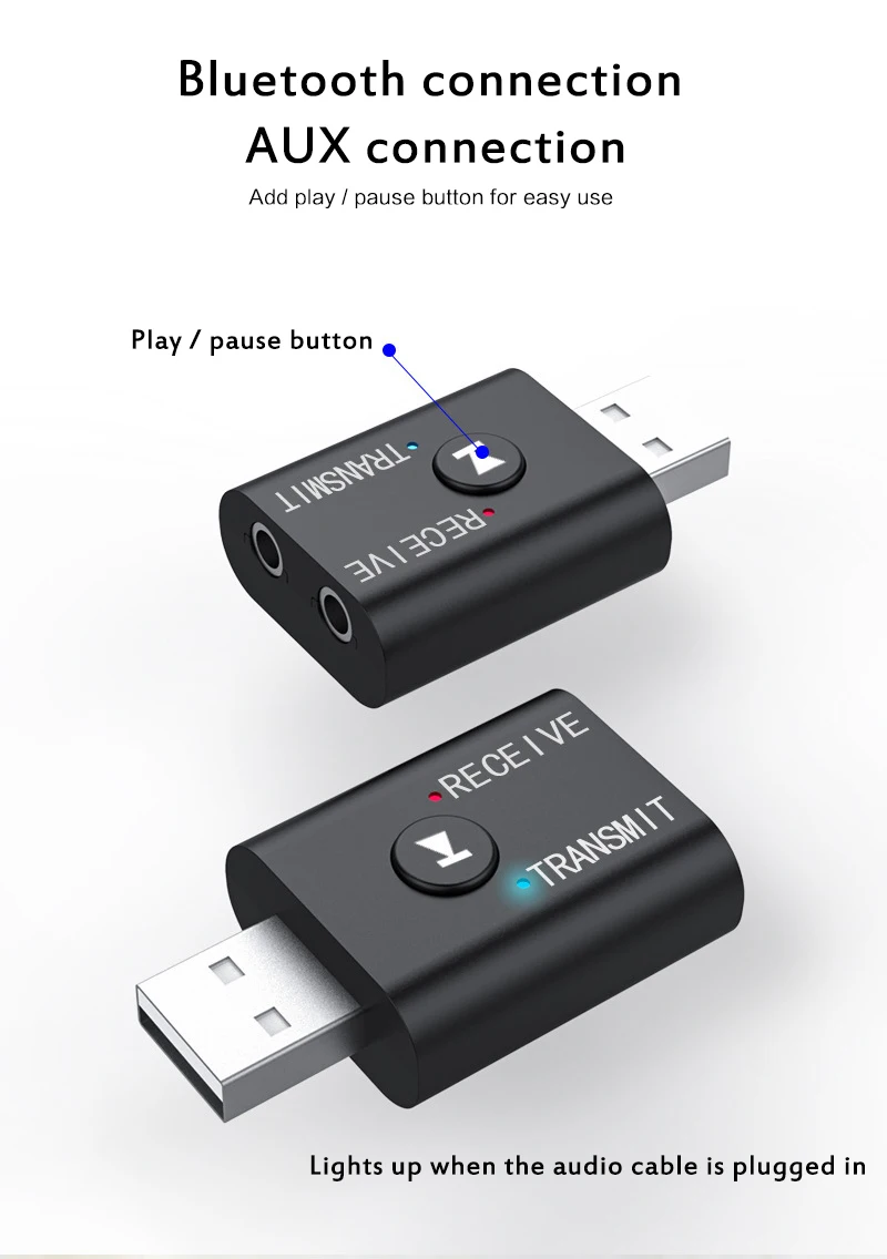 Портативный Bluetooth 5 0 передатчик приемник 3 мм AUX USB мини 2 в 1 беспроводной стерео