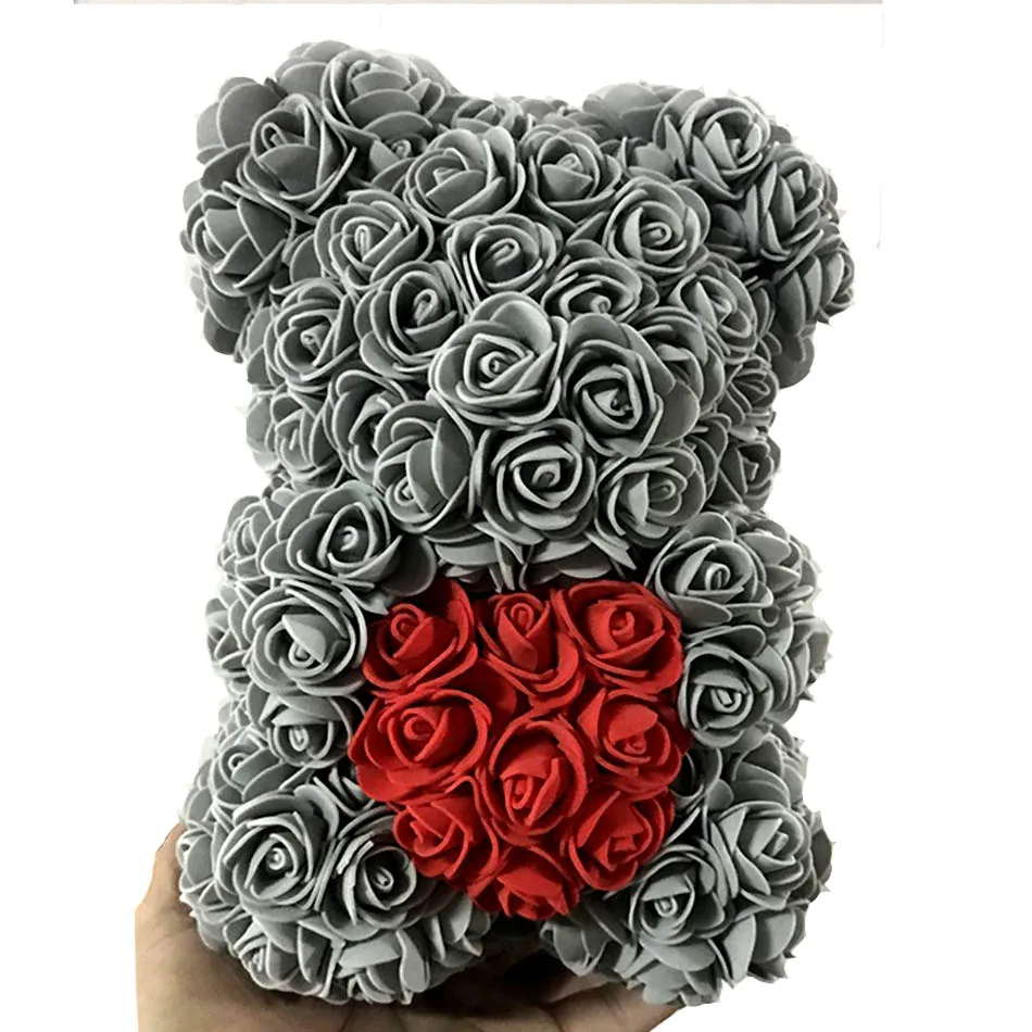 DIY 25 см Мишка Тедди роза с коробкой Искусственные из ПЭ цветок медведь Роза День святого Валентина для девушки женщины жена мать день подарок - Цвет: gray