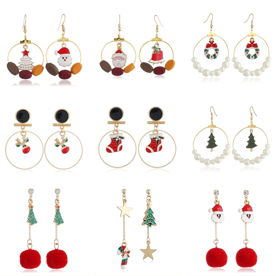New Santa Claus Deer lovely Tree Bell Socks Christmas Jewelry Earring For Women Girls Gifts Fashion Wholesale | Украшения и