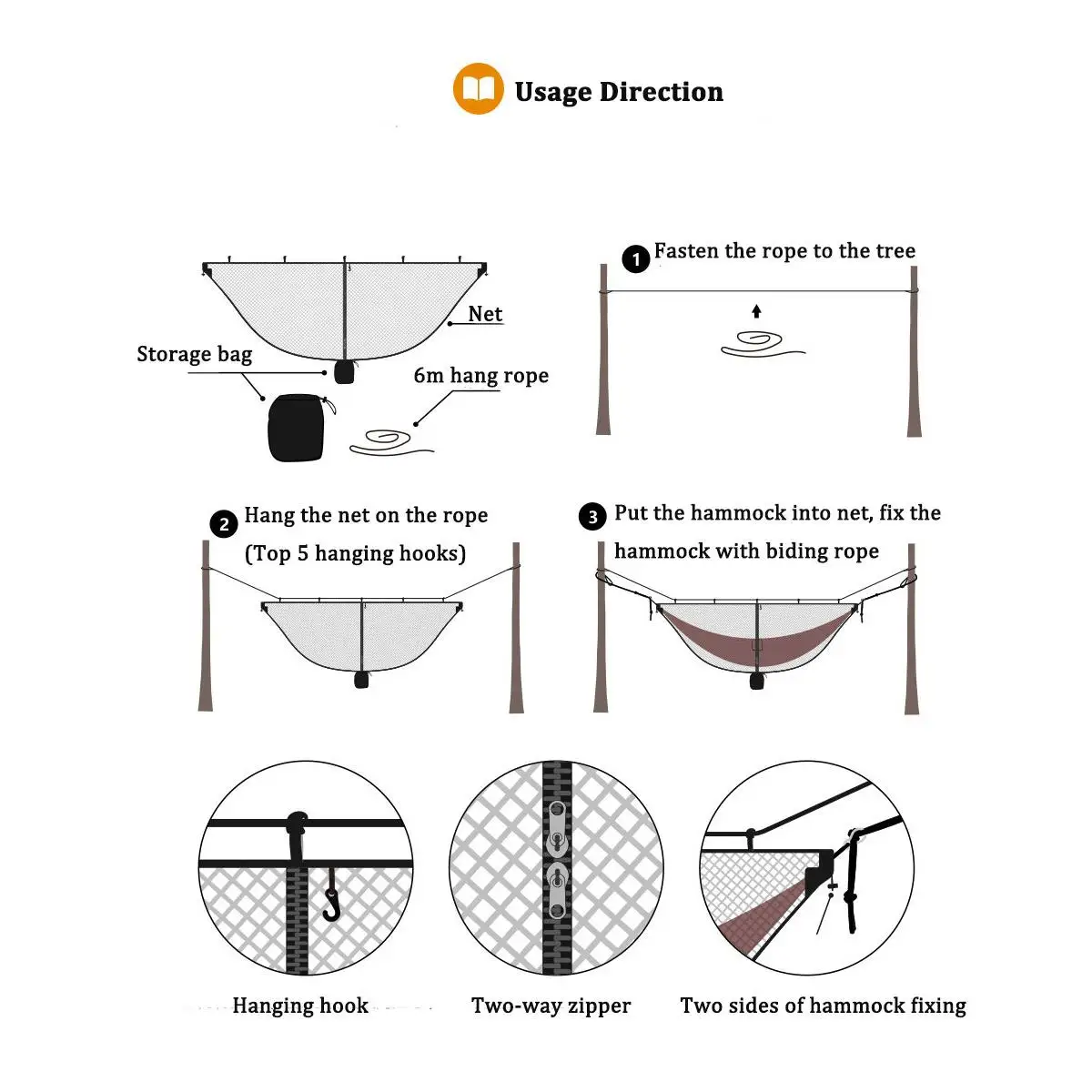 Mosquito net camping hammock outdoor hammock swing double hammock Outdoor easy setup travel portable hammock Mosquito net fabric Nylon camping double person Foldable separating mosquito bed net