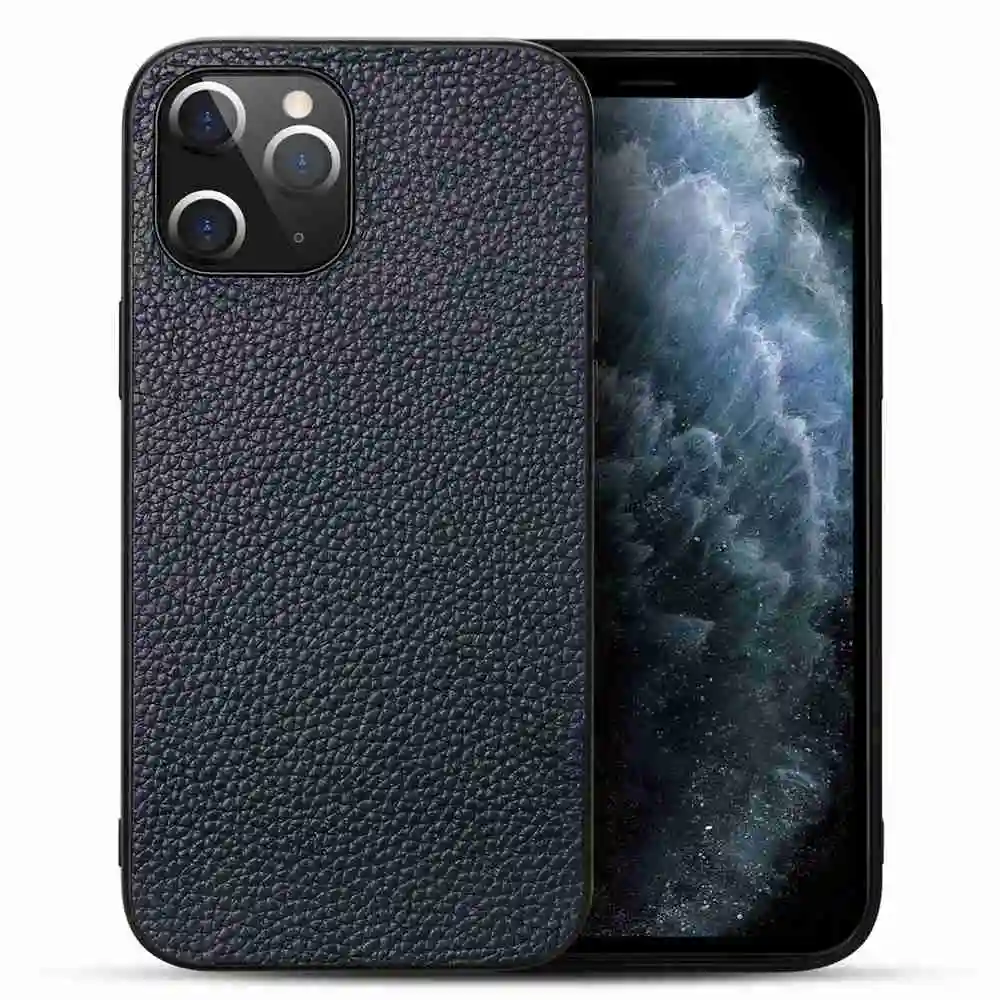 Genuine Leather Lychee Grain Phone Case For iPhone 12 Pro