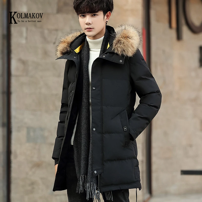 KOLMAKOV зимняя куртка в Корейском стиле Теплая модная мужская с капюшоном Slim Fit