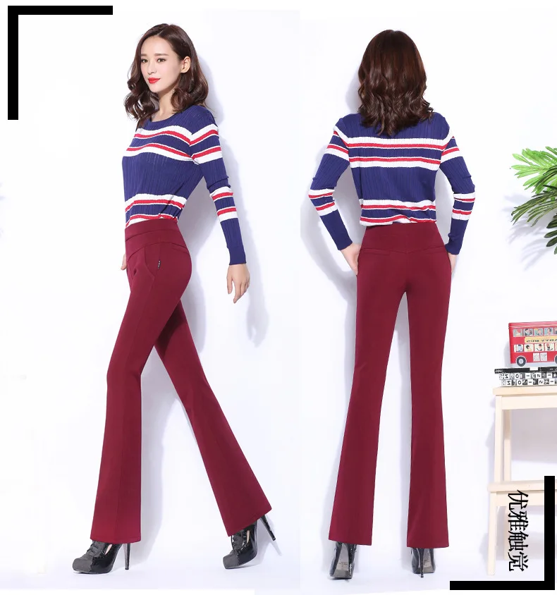 Women Winter Warm wide leg pants Velvet Thick Trousers High Waist Elastic Middle aged Mother Stretch flare Pants Plus Size 5XL cargo pants