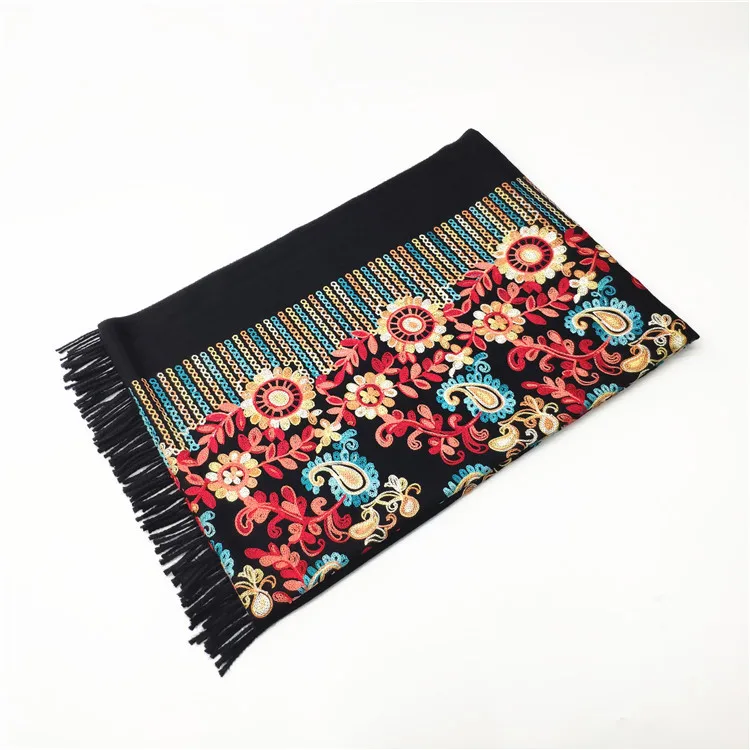Бренд, женский шарф, зимние женские шали с кисточками, кашемировые шали с вышивкой, хиджабы из пашмины, шарфы, бандана, пончо