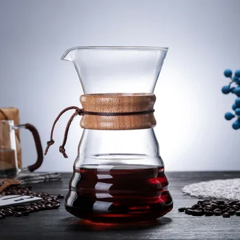 

500ml Coffee Drip Kettle Pour Over Coffee Maker Glass Hario V60 Espresso Percolator Serving Pot with Wood Handle Barista Dripper