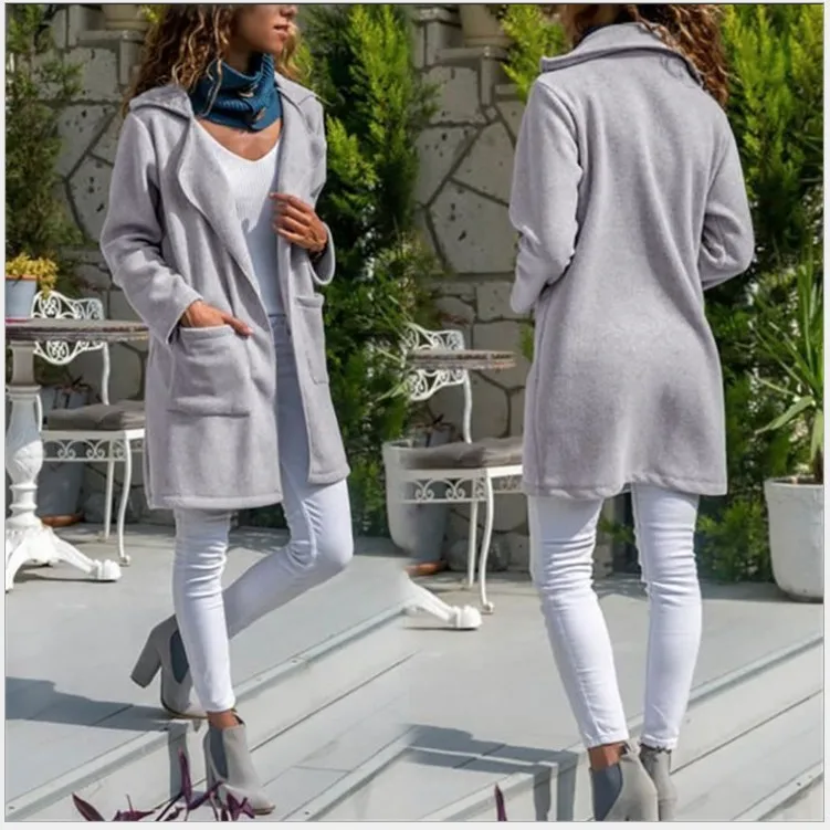 5116# AliExpress Wish осенний отложной воротник с длинным рукавом из искусственной замши Тренч Женский