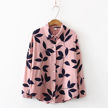 

Retro Chic Printed Leaf Autumn Shirt Women Long sleeve Loose Casual Single Button Shirts 2020 Spring Korean Clothes Ladies