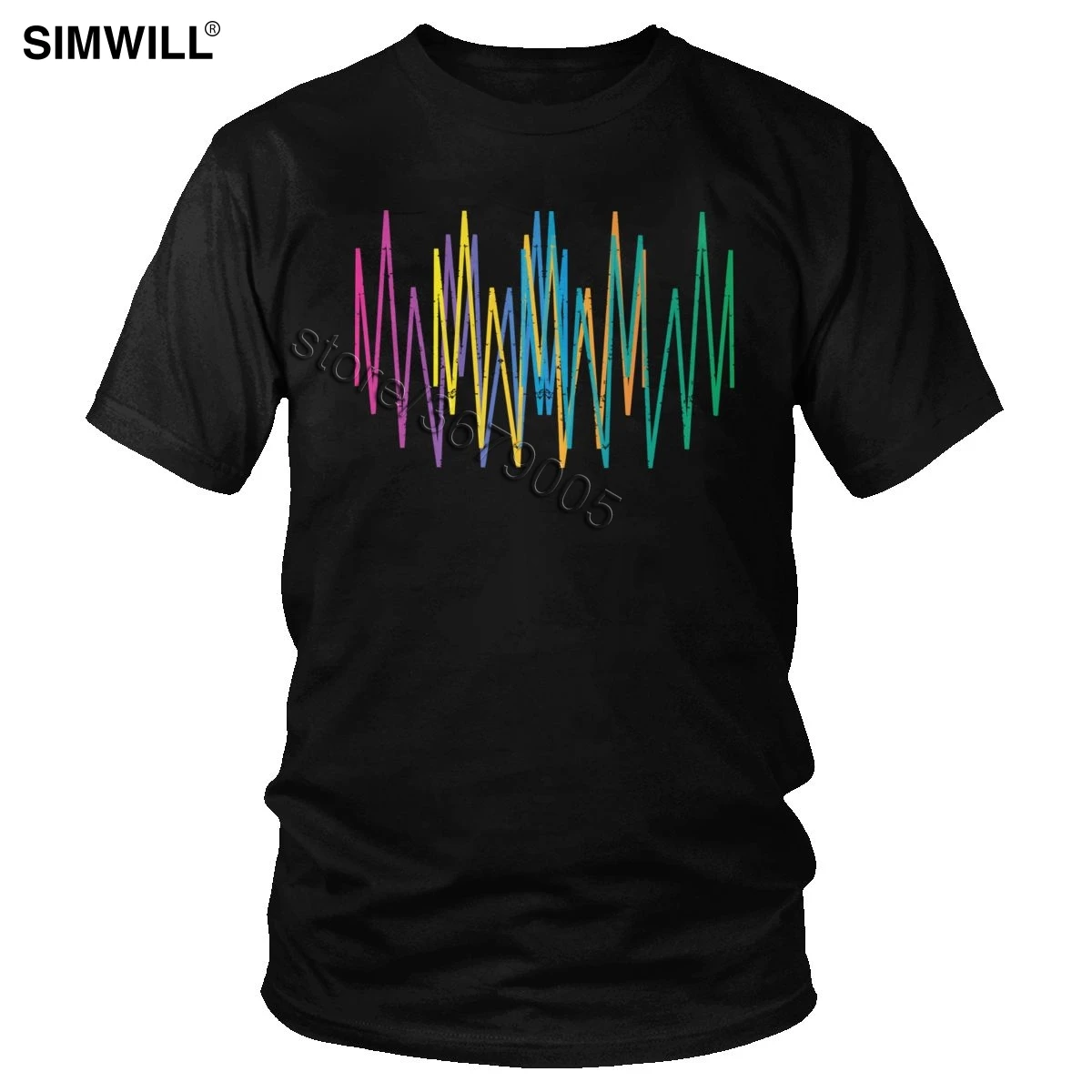 Sound Wave T Shirt Men's 100% Cotton Music Tees Short Sleeved Round Collar T-Shirts Fashion Casual Awesome Tshirt Wholesale Gift | Мужская