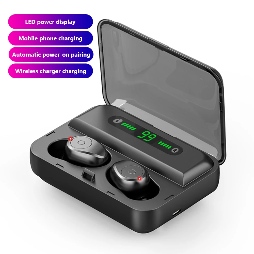 A 6D стерео 5,0 Bluetooth светодиодный дисплей, водонепроницаемые наушники, беспроводные наушники с 1200 мАч зарядным устройством - Название цвета: A