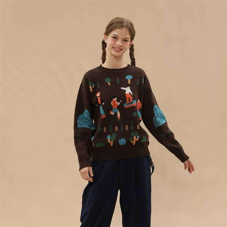 Веселый милый вязаный джемпер с вышитым рисунком, осенне-зимний женский пуловер, свитер с круглым вырезом и длинным рукавом, свитера, забавные пуловеры