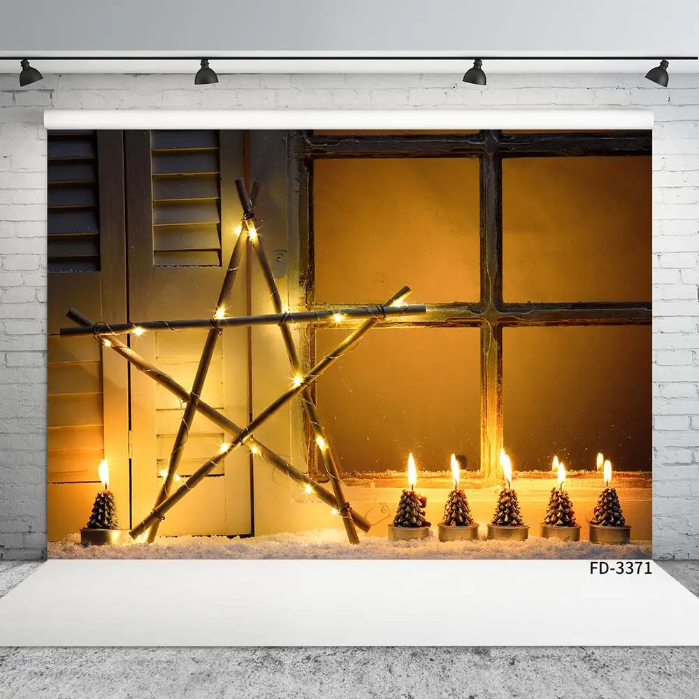 Рождественские виниловые фоны для фотосъемки с изображением звезд окон свечей для студийной детской фотобудка для фотосессии