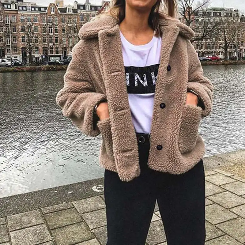 Fashion Women Winter Coats Celmia Faux Fur Coat Long Sleeve Fluffy Jackets Casual Pockets Fleece Outerwear Oversized S-5XL