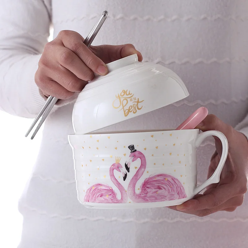 OUSSIRRO мультфильм творческий Фламинго лапша быстрого приготовления миска с ложкой