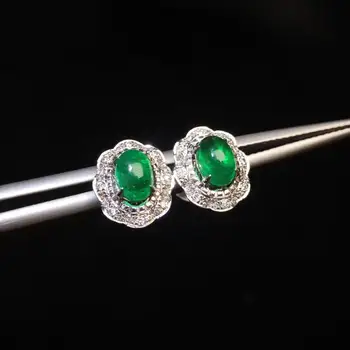 

Fine Jewelry Pure 18 K White Gold AU750 100% Natural Vivid Green Emerald Gemstones 1.32ct Diamonds Stud Earrings for Women
