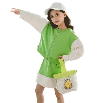 

2020 Spring Clothes Girl Patchwork Sweatshirt + Skirt 2PCS Suit For Girls Fashion Zipper Kids Clothes Autumn Cute Girls Clothes