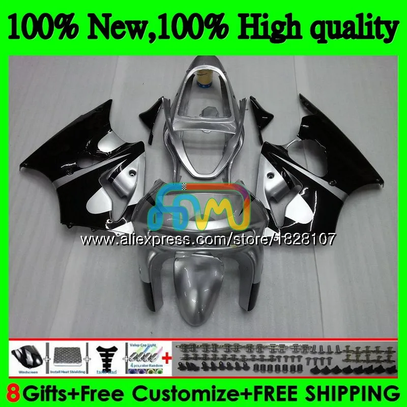 Корпус для KAWASAKI ZX-6R 6 R ZX-636 ZX600 600CC ZX6R 98 99 28BS. 23 ZX636 ZX600CC ZX 636 6R 98 99 1998 1999 Обтекатели Черный Серебристый