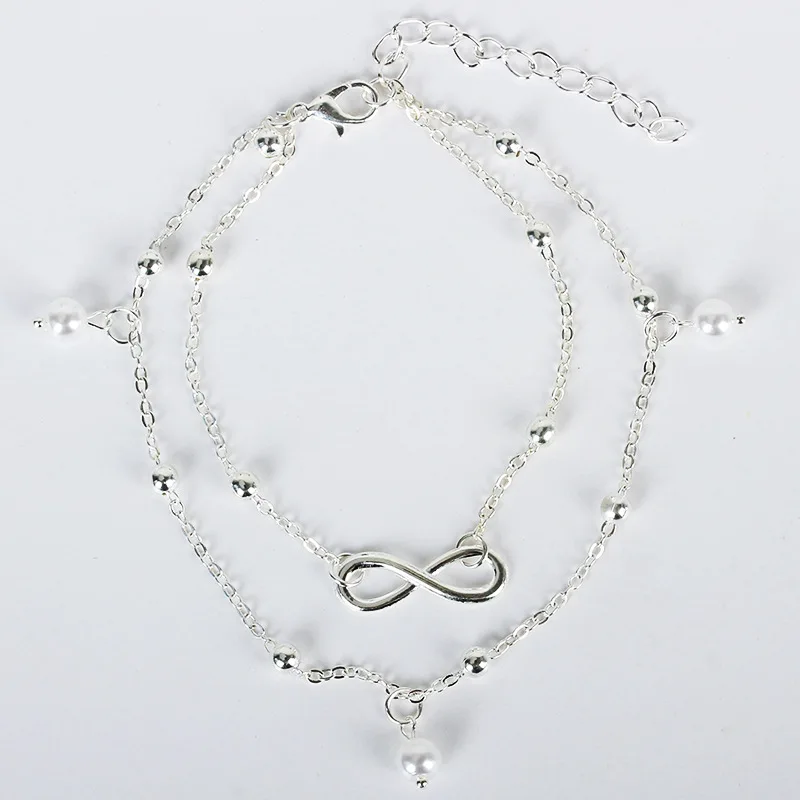 В европейском и американском стиле-Стиль Лидер продаж жемчуг с цифрой «8» и надписью, анклет(браслет на ногу аксессуары Для женщин ручной работы из бисера браслет двухцепочечной стопы Ornamen