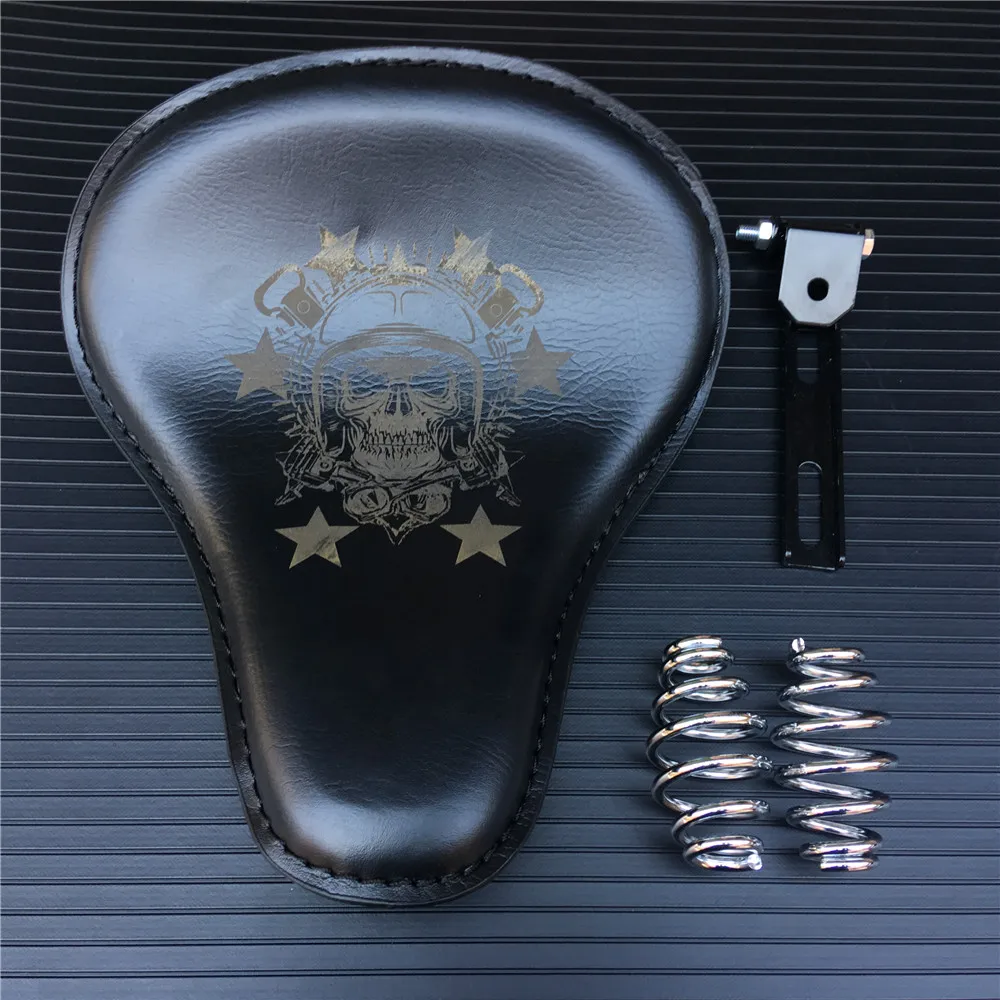 Black Leather Motorcycle Solo Seat Chopper Bobber Custom 3" 3 inch