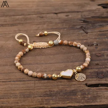 

Natural White Shell Heart-Shape Beads 4mm Picture Stone Beads Knot Handmade Braided Bracelet Women Bohemia Jewelry N0465AMAF