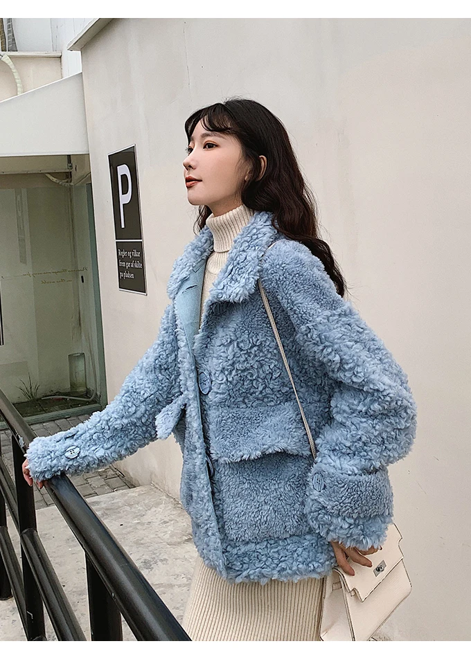tcyeek Sheep Shearling Real Fur Coat Winter Jacket Women Wool Coats and Jackets Women Clothes Korean Long Jacket W2135