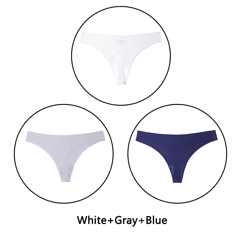 White Gray Blue 3 шт./партия, сексуальные стринги, женские бесшовные трусики, однотонное мягкое нижнее белье, низкая посадка, стринги, XS-L, европейский размер, нижнее белье, ультратонкие, нижнее белье, Новинка - Цвет: White Gray Blue