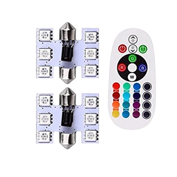

9 Colors 39mm(1.53 inch) 6 SMD Colorful 5050 RGB LED Festoon Bulbs Lamp Car Interior Light With Remote Control Pack of 2